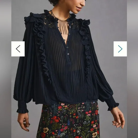 By Anthropologie Pleated Ruffle Blouse size S - Picture 1 of 3